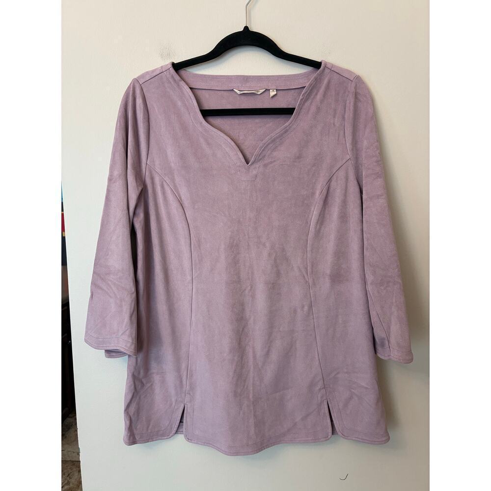Soft Surroundings Women's Size M Pink Wishing Bell Faux Suede Blouse Purple